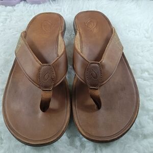 Olukai Tuahine-M Brown Leather Flip Flop Sandals  Men’s Size EUR 44 US 11